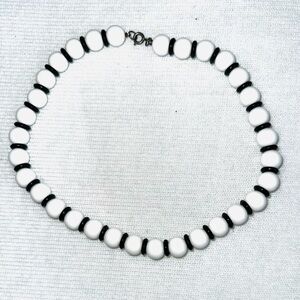 Elegant White and Black Beaded 16” Necklace